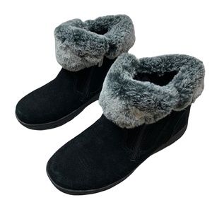Khombu Jessica Women Suede Leather Ankle Boot Faux Fur Black  Size 7